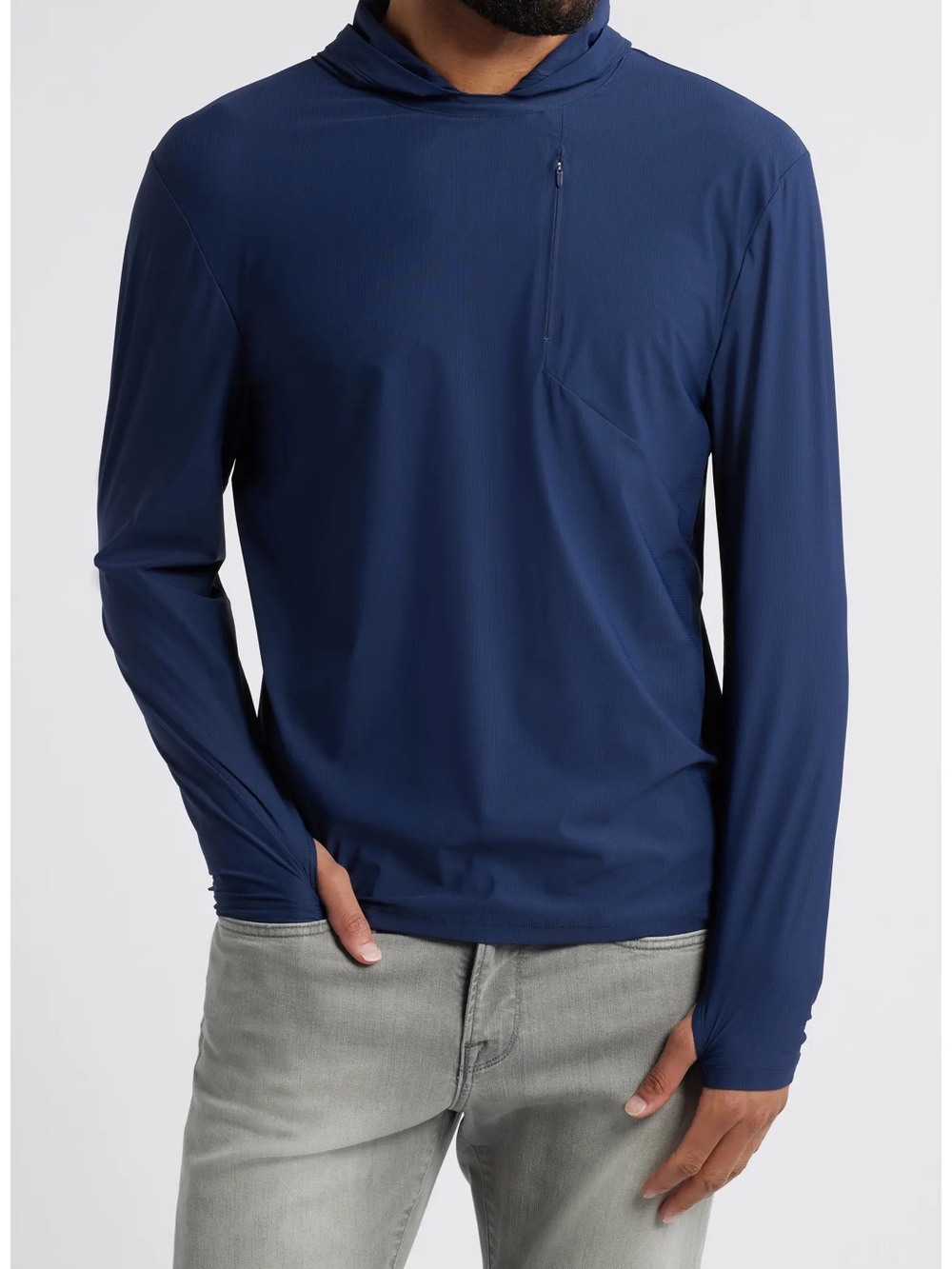 johnnie-O Navy Lightweight Hooded Long-Sleeve Shirt